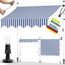 Tillvex Tenda Da Sole Per Balcone 200 Cm Blu/bianca, Tenda Da Sole A Braccio Articolato, Tenda Da Sole A Morsetto, Tenda Da Sole Per Balcone Senza 