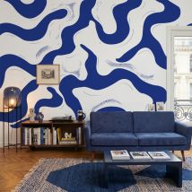 Papier Peint Panoramique - Méandre Bleu Et Blanc - Intissé : 150g/m² - 7 Lés : 336x270cm