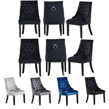 Pn Home - Juego De 6 Sillas De Comedor De Terciopelo Windsor Con Patas De Madera - Silla De Comedor Con Respaldo De Anillo - Silla Tapizada - Silla De