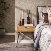 Furnwise – Teca Industrial Bedside Table – Solid Teak Wood – 50 cm Height – 45 cm Width – 35 cm Depth