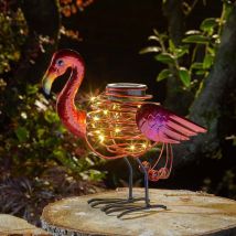 Solar Power Novelty Led Light Up Flamingo Spiral Lantern | Outdoor Garden Table Patio
