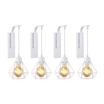 4 Piezas Lámparas De Pared Industrial Aplique Pared Diseño De Jaula Metal Luz De Pared Blanco Iluminación Ajustable Ø16cm
