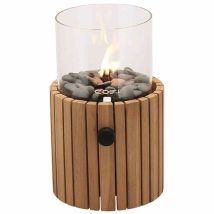 Cosi Laterne Teakholz Ø 18 x 30,5 cm – Outdoor – Brenndauer bis zu 6 Stunden – Inklusive Gasregler und Kieselsteinen