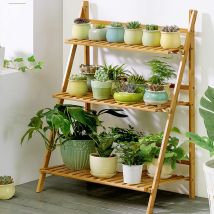 Estante Escalera Para Macetas De Bambú Soporte Para Plantas Con 3 Niveles 70 X 38 X 97cm Unho