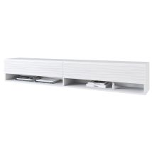 Muebles Slavic - Meuble Tv Lowboard A 180 Cm, Meuble Tv Avec Éclairage Led, Deux Étagères, Couleur Blanc Ondulé