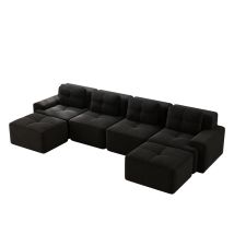 Canapé Modulaire Sans Os Avec Chaise Longue Côtelée Noir 382x177x69 Cm Zipsofa