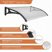 Smartsun - Marquesina Exterior Robusta 150x80cm – Policarbonato Macizo 2,7mm - Soportes Aluminio – Tejadillo Puerta Protección
