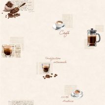 Ugepa – Coffee Cups Vinyl Wallpaper – Cream and Brown Patterned Design – 10.05m x 0.53m – Paste The Wall