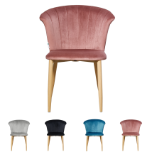 Silla De Comedor Individual Elsa De Terciopelo - Silla De Comedor Moderna Tapizada Con Patas De Madera - Rosa