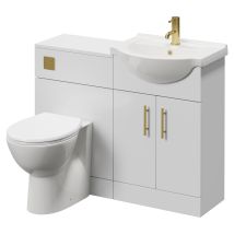 Alexander James Gloss White 1050mm 2 Door Vanity Unit Toilet Suite - 1050mm - Brushed Brass 96mm Knurled Bar Handlejames Toilet Pan And Seat