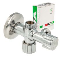 Va Albertoni Doppeleckventil Eckventil 1/2 Zoll (dn 15), Mit 2 X 1/2 Zoll Abgängen, Einzeln Absperrbar - Messing Verchromt D445694