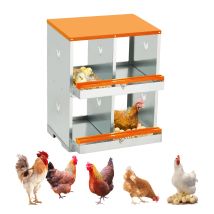 Niche À Ponte 4 Places En Métal Galvanisé – Poulailler Durable, Œufs Protégés Et Nettoyage Facile, Double Couche, Orange