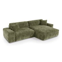 Canapé D'Angle Droit 4 Places En Velours Gaufré Vert Vintage Cheer