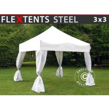 Faltzelt Faltpavillon Wasserdicht Flextents Steel 3x3m Weiß, Mit