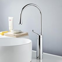 Jn.songs - Grifo De Lavabo Alto, Mezclador Para Baño De Acero Inoxidable 304, Agua Fría Y Caliente - Cromado