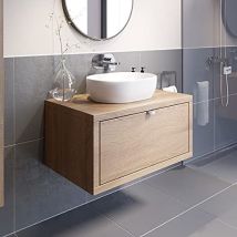 Vitusso - Bathroom Oak Wall Hung Vanity Unit And Basin Sink Cabinet Storage 800mm With 480mm Oval White Basin