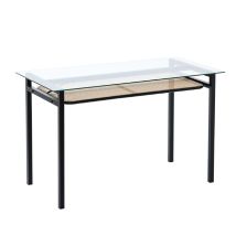 Roomee – 120cm Toughened Glass Rattan Dining Table with Shelf – Elegant Design – Durable Construction – 150kg Load Capacity