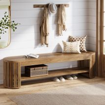 Tribesigns 63 Inch Shoe Storage Bench, Narrow 2-tier Hallway Bench With Shelf, Rustic Wooden Entryway Seat, Adjustable Feet, For Hallway, Bedroom, 