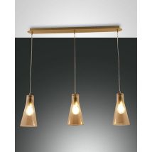 Fabas Luce Lighting - Dafne Sospensione Ambra 3 Luci Attacco E27 Struttura Di Attacco Oro