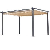 Pergola Gazebo 3x4 Per Giardino Esterno Telo Poliestere 180 G/mq Retrattile, Struttura In Alluminio, Top Ecrù - Ecru
