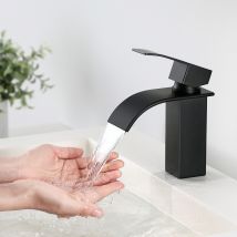 Cecipa - Grifo Lavabo Negro Cascada, Monomando Grifo Para Cuenca De Baño Ahorro Del Agua, Latón Negro Mate