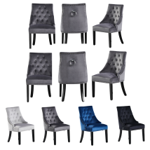 Pn Home - Juego De 6 Sillas De Comedor De Terciopelo Windsor Con Patas De Madera - Silla De Comedor Con Respaldo De Anillo - Silla Tapizada - Silla De