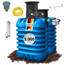 Modularis Erdtank-Paket 5000 L – Gartenbewässerung – 2 Module à 2500 L – Edelstahl-Tauchdruckpumpe – Platzsparend