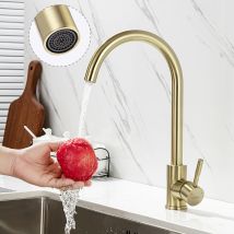 Lonheo Grifo De Cocina De Acero Inoxidable Dorado, Giratorio A 360° Grifo De Fregadero Con Aireador Desmontable, Grifo Cocina Para Agua Caliente Y 