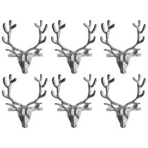 Harvey&mason - Set Of 6 Stag Head Napkin Rings Silver Christmas Tableware Decoration Festive