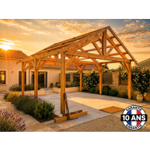 Carport Bois Douglas 21 M² Double Pente – Abri Camping-car Et Bateau – Structure 6 Poteaux – Garantie 10 Ans – Cpbf