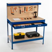 Switzer - Steel Garage Workbench Toolbox Storage With Drawers Pegboard And 20 Pegs Shelf Diy Workshop Station Blue