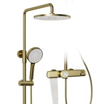 Duschsystem,gebürstetes Gold Duschsystem Mit Thermostat,duschsäuleset 3in1 Mit 260x260mm Großer Regendusche,regendusche Duschsystem Mit Duschkopf,