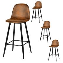 Meubles Cosy – Lot De 4 Tabourets De Bar Rétro Vintage – Dossier Et Repose-pieds – Assise En Suédine Marron – Hauteur 103.5cm – Style Industriel