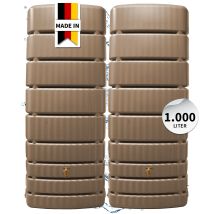 Slim Wandtank-Set 1000 L – taupe – 2 x 500 L – witterungsbeständig – UV-Schutz – Recyclingkunststoff – Qualität Made in Germany