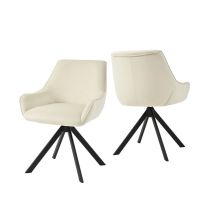 360° Swivel Armchairs With Curved Backrests And Soft Cushions, Perfect Combination Of Style And Comfort - Set Of 2 - Cream White