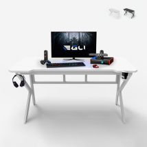 Scrivania Gaming 160x60cm Carbonio Ergonomica Cavi Porta Cuffie Bibite Sportbot 160 - Bianco