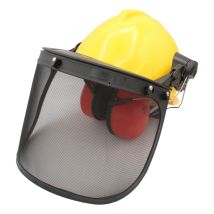 Casco de protección amarillo con pantalla facial y auriculares – PPE Standard