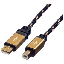 Roline Usb-kabel Usb 2.0 Usb-a Stecker, Usb-b Stecker 4.50 M Schwarz, Gold Doppelt Geschirmt, Vergol