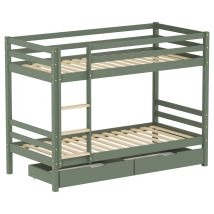 Happy Garden - Lits Superposés Pour Enfants 190x90cm Vert Avec Tiroirs Ambre