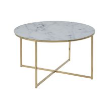Antje Tavolino Da Caffè Rotondo, Ø: 80 X 45 Cm, Effetto Marmo Bianco/oro, Vetro/metallo, 1 Pz - Ac Design Furniture