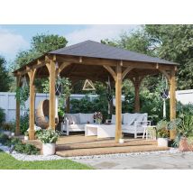 Dunster House Ltd. - Dunster House Wooden Gazebo Leviathan 4m X 4m Permanent Heavy Duty Patio Shelter With Roof Shingles