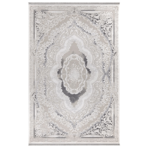 Tezeta - Alfombra Asya Cr60 Fondo Gris Y Decoración Oriental Blanca 160x230