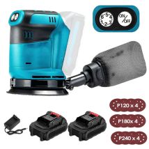 Ponceuse Orbitale Électrique Sans Fil 125 Mm, Sans Balais, 6 Vitesses, Sac À Poussière À Fixation Rapide Et 12 Disques, Avec 2 Batteries 3,0 A Et 