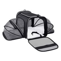 Sac Transport Chat Chien Extensible, Caisse En Maille Respirante Avec Coussin Amovible, Cage Avec Poches Latérales Pour Voyage En Avion, Train Et 