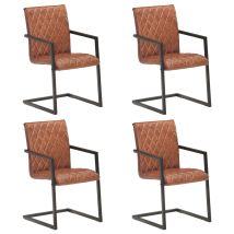 Juego De 4 Sillas De Comedor/cocina De Diseño Retro En Voladizo De Piel Auténtica Marrón Cds021392