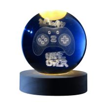 Boule De Verre 3d Avec Led Rgb I-total Xl2722a Medium Effet Au Plafond, Veilleuse, Lampe De Nuit Avec Base En Bois, Let's Play
