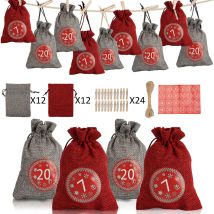 Randaco 24 Borsa Calendario Dell'avvento In Tessuto, 24 Adesivi Digitali, Borse Regali Di Natale Fai Da Te A, Borse Decorative Ciondoli, Borsa Di 