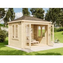 Alpholz Gartenhaus Summertime-40 Mit Großer Falttür Gartenhaus Aus Holz, Holzhaus Mit 40 Mm Wandstärke, Blockbohlenhaus Mit Montagematerial