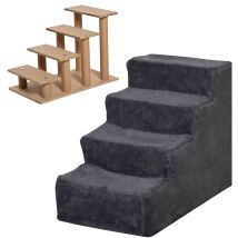 Escalier Pour Animaux 4 Marches Avec Housse Amovible Lavable, Pour Canapé Lit, 60x35x44 Cm Gris Foncé