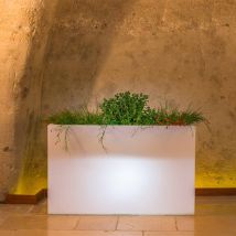 Blumenkübel Lampe Eckig 90x30 Cm Höhe Mod. Flowerpot Top Led Mit Weiß Lampe